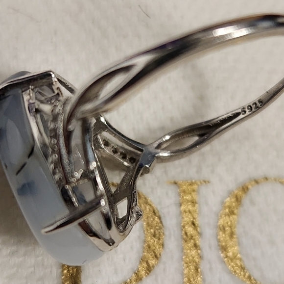 S925 Dendritic Blue agate ring adjustable size band - Picture 6 of 10